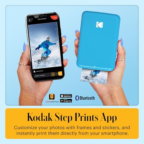 Image of Kodak Step Instant Color Photo Printer with Bluetooth /NFC, ZINK Technology & Kodak App for iOS & Android (Blue) Starter Bundle