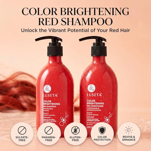 Image of Luseta Color Enhancing Shampoo and Conditioner Set for Red & Copper Hair. Revives & Intensifies Fiery Hues, Adds Radiant Shine, Smooths Frizz, Improves Elasticity with Pomegranate, 2 x 16.9oz
