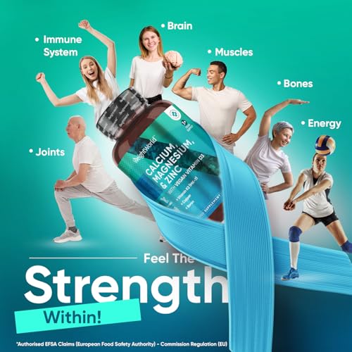 Calcium Magnesium Zinc and Vitamin D Supplement | 1+ Year Supply | 400 Vegan Tablets | 1414mg per 2 Tablets - with Zinc, Selenium & Vitamin K2 - for Bones, Teeth & Muscle Function (EFSA Claims) - Image 5