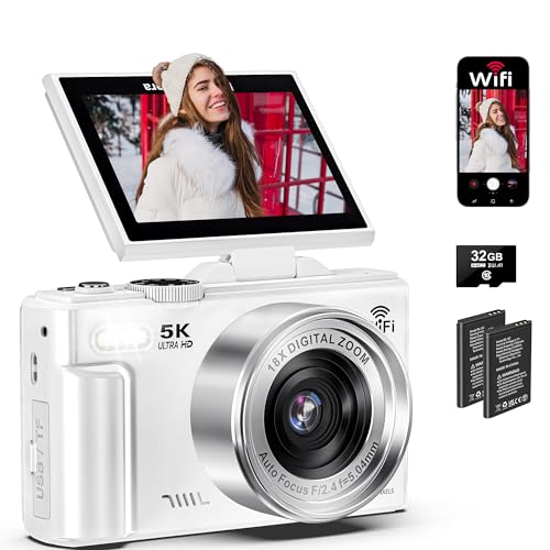 5K Digital Camera for Photography - 75MP WiFi Vlogging Camera for YouTube - UHD 18X Zoom Digital Cameras with Flip Screen 3' 180° - Travel Photography Flash Camara for Beginners & Adults