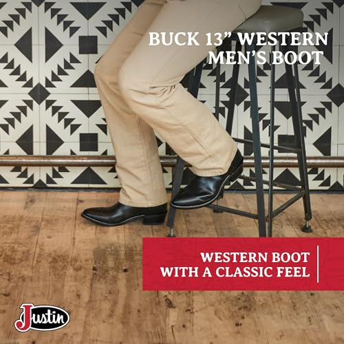 Justin Buck 13" Cowboy Boots for Men - Durable Premium Full-Grain Leather Round Toe Western Boots Build with Cushioned Insole & Full Welt Construction2
