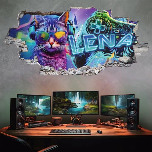 tjapalo® xp2 Sticker mural prenom personnalisé Autocollants Muraux Gamer sticker mural chambre fille Poster Murale deco Sticker Gamer Stickers Muraux Sticker...