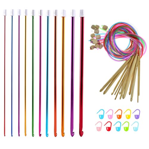 11PCS Crochet Hook Set Aluminum Multicolor Knitting Hook Needle Set 11 Sizes 2.0-8.0 mm Afghan Tunisian Crochet Needles Set for Beginners Adults(Colourful)