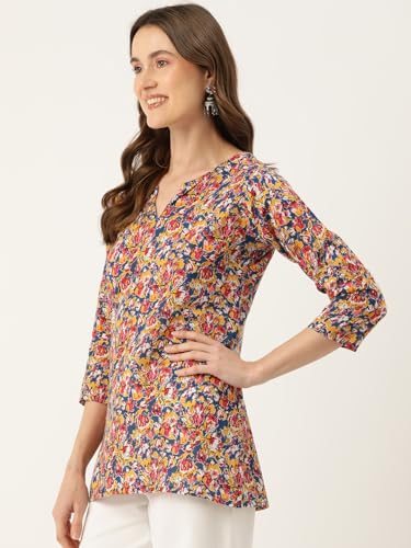 Image of feranoid Designer V-Neck Short Straight Kurti with 3Quarter Sleeves