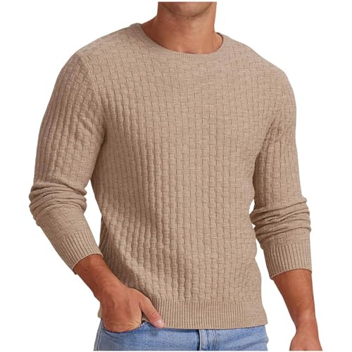 Men's Pullover Sweater Crewneck Long Sleeve Casual Sweaters Soft Waffle Texture Sweater Slim Fit Knit Jumper