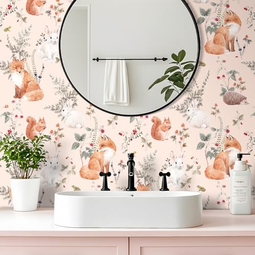 Papier peint renard rose lapin repositionnable et imperméable