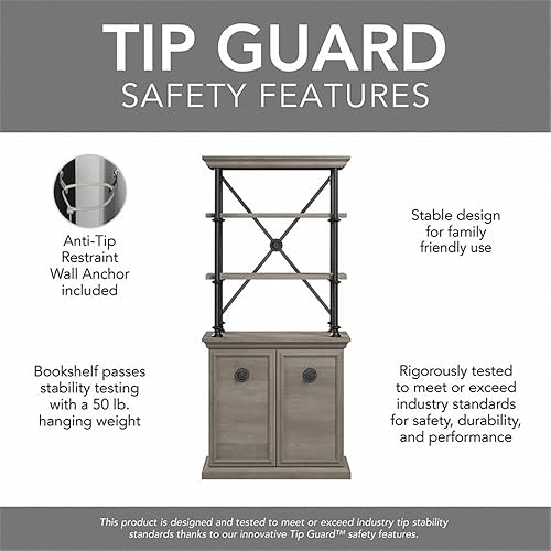 Miniatura 7 de Bush Furniture Coliseum - Escritorio de diseño con juego de dos estanterías con puertas, 60 W, gris madera flotante