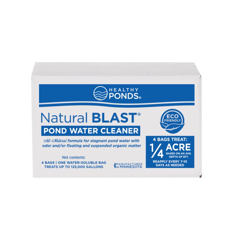 Healthy Ponds Natural Blast Pond Water Booster - 4-Pack (125,000 Gallon Treatments) | Fast-Acting Pond Water Cleaner with Beneficial Bacteria | Safe