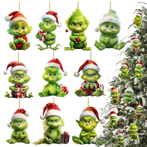 10 Stück Grin-ch deko weihnachtenanhänger, 2D Acryl-Anhänger mit...