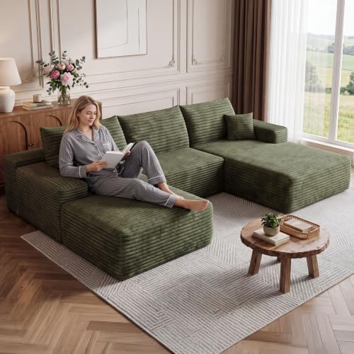 Image of Boneless Cloud Sectional Couch Modular Sofa with Ottoman for Living Room