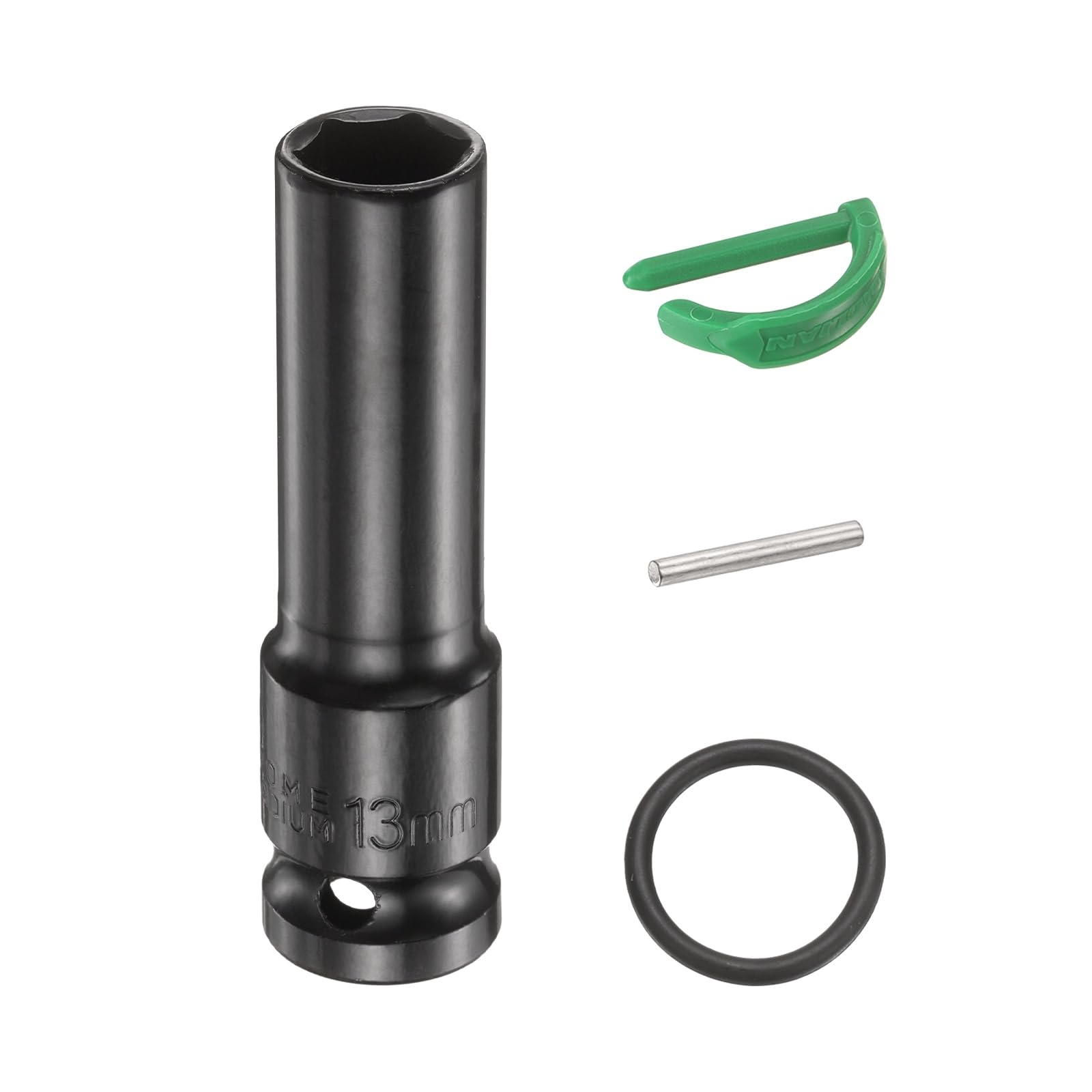 sourcing map 6 Point Deep Impact Socket 1/2" Drive 13mm Metric Standard Socket Cr-Mo Steel Spindle Axle Hex Nut Bolt Sockets with Rubber Ring Locking Pin