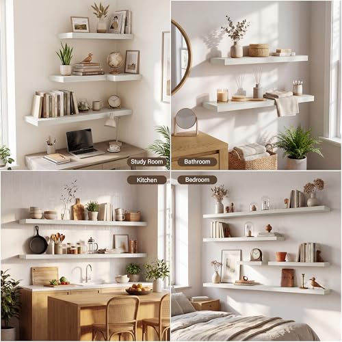 Image of Acovy 10 inch Extra Deep Floating Shelves for Wall, 16 inch Long Wood Wall Shelves Set of 2 for Bathroom Bedroom Kitchen Living Room Laundry Room, Modern Floating Shelf for Home Decor