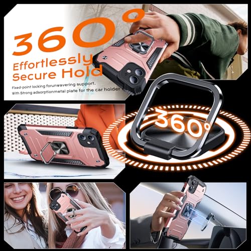 Image of Anqrp Heavy Duty Case for iPhone 11 Case with Enhanced Ring Holder Grip Stand, Military Grade Shockproof Rugged Drop Protective Silicone Hard Slim iPhone 11 Phone Case Cover,Pink Gold