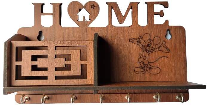 Image of Modern Stylish Home Key Holder | Mickey Mouse Design Key Stand | Key Holder for Home | Wooden Key Stand for Wall | Key Hanger for Decor Office, Living Room, Bedroom, Hall 7 Hooks