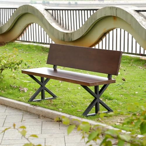 Image of Wooden Outdoor Bench with Backrest | Frame Garden Bench | Solid Wood Patio, Balcony & Park Seating Furniture
