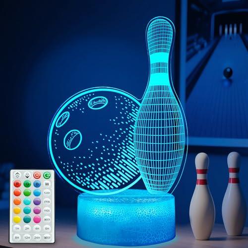 Image of Bowling Night Light, Bowling Gifts 3D Illusion Lamp with 16 Colors Changing, Timer, 4 Flash Modes and Dimmable, Kids Boys Girls Room Decoration, Holiday Xmas Gifts