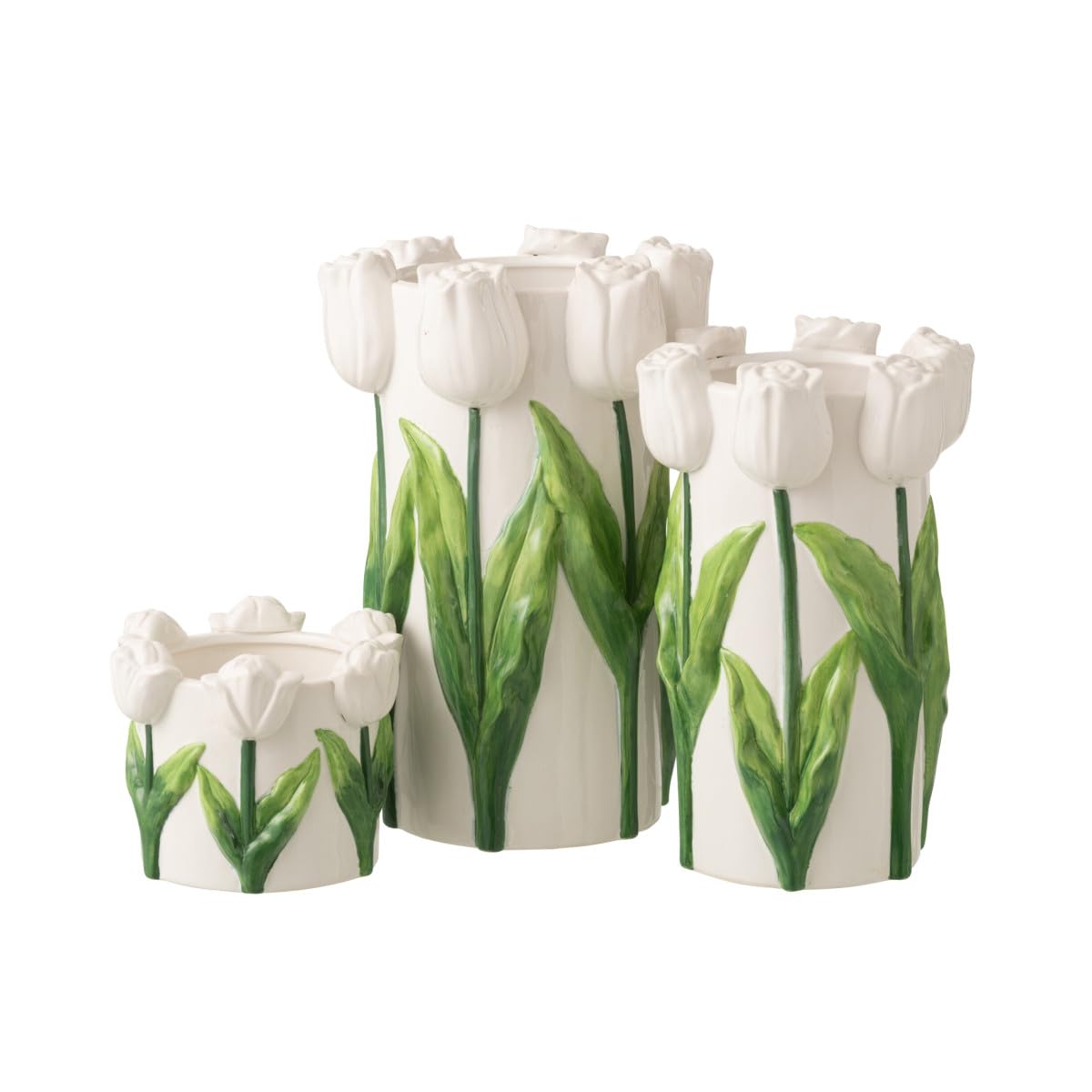 Vase Tulipes en Céramique Bulbe 36cm Blanc & Vert