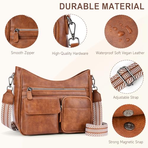 Image of Crossbody Bags for Women Trendy Vegan Leather Crossbody Purse Shoulder Handbags Multiple Pockets Hobo Bag Ladies