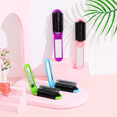12 Pcs Travel Hair Brush Portable Folding Hair Brush With Mirror, Mini Compact Hair Comb Collapsible Pocket Brush For Family Travel Purse Gift (Purple, Pink, Blue, Green) #TOP6