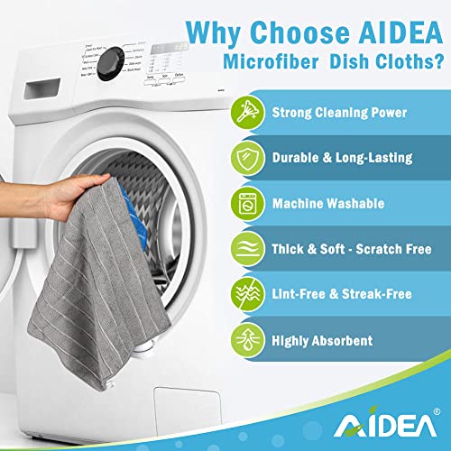 Aidea Dish Cloth Microfiber-8Pk, 12”X12”, Super Soft And Absorbent, Multi-Purpose Microfiber Dish Rags For Kitchen-White/Grey/Blue/Brown #TOP2