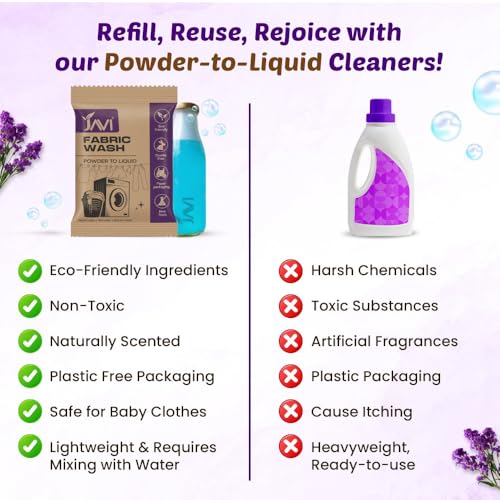 Image of Javi Organic Powder to Fabric Wash | 4 Sachet = 2 Ltr | Lavender Fragrance | Natural, Plant Based, Eco-Friendly, Non-Toxic | Removes Stains & Odour, Protects Colour | Laundry Detergent