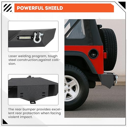 Image of ECOTRIC Rear Bumper Compatible with 1987-2006 Jeep Wrangler YJ TJ