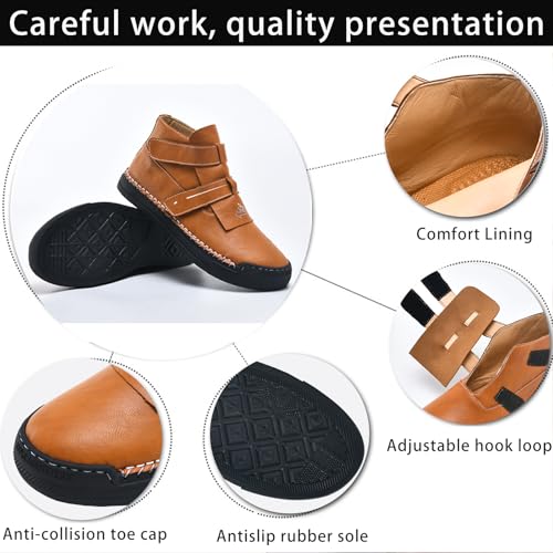 Men's Causal Fashion Chukka Boots Handmade Anti-Slip Mid Top Comfortable Round Toe Adjustable Hook Loop Hiking Ankle Booties2