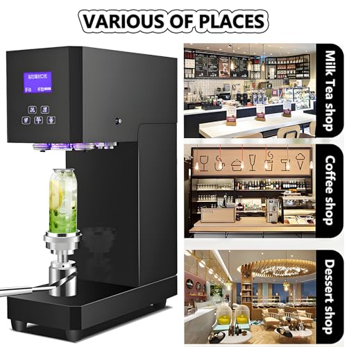 Sigillatrice sottovuoto Automatica per barattoli e Bottiglie di Soda, sigillatura di lattine ad Altezza Regolabile con Display LCD e contatore, aggraffatrice per Tappi in,Black