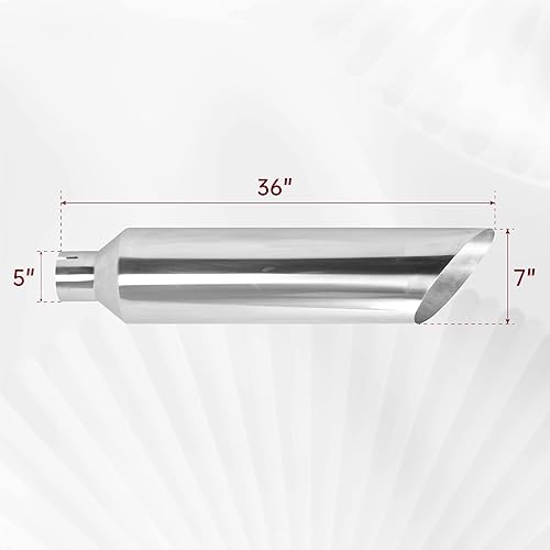 Miniatura 2 de Entrada de 5 pulgadas, salida de 7 pulgadas, acero inoxidable pulido, corte inglete, pila de escape diésel, punta de escape diésel (pila para