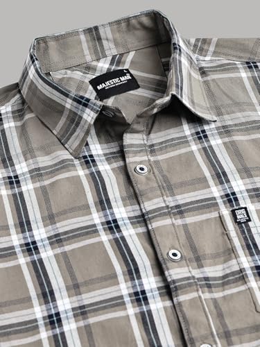 Image of Majestic Man Stylish Slim Fit Cotton Spread Collar Checked Casual Shirt for Men