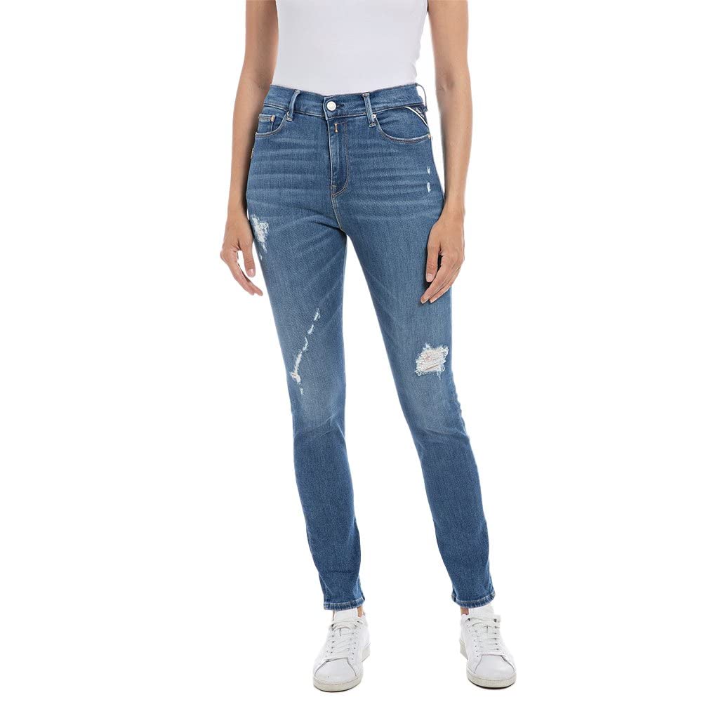REPLAY Women's WA495B Mjila Power Stretch Modal Jeans, Medium Blue 009, 28W / 32L