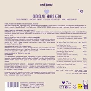 nut&me Cioccolato fondente KETO 1 kg | Gocce di cioccolato | Vegetariano e Senza glutine nè zuccheri aggiunti | Senza OGM | Perfetto per pasticceria