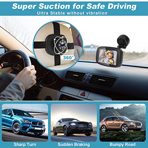 1080P Baby Car Mirror, Shybaby 4.3'' Baby Car Camera Monitor 170° Wide View, Hd Night Vision Function And Reusable Sucker Bracket, Safety Rear Facing Car Set Camera Infants Kids Toddlers Black #TOP5