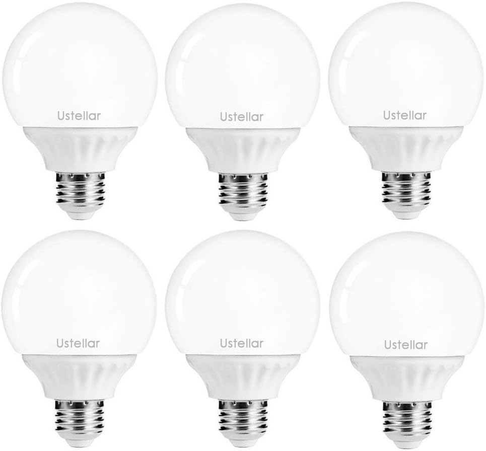 Ustellar 6 Pack 5W G25 E26 LED Bulbs, 40W Incandescent Bulb Equivalent, 450lm Vanity Light Bulbs, 270° Beam Angle, Globe Light Bulbs, Makeup LED Light Bulbs, Non-Dimmable, 2700K Warm White