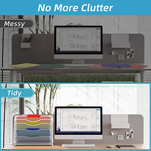 Supeasy Fan Shaped Desk File Organizer, 6 Compartments For Filing Paper Bills, Letters, Desk Accessories For Workspace, School, Office, Waiting Room, Classroom Storage, White #TOP4