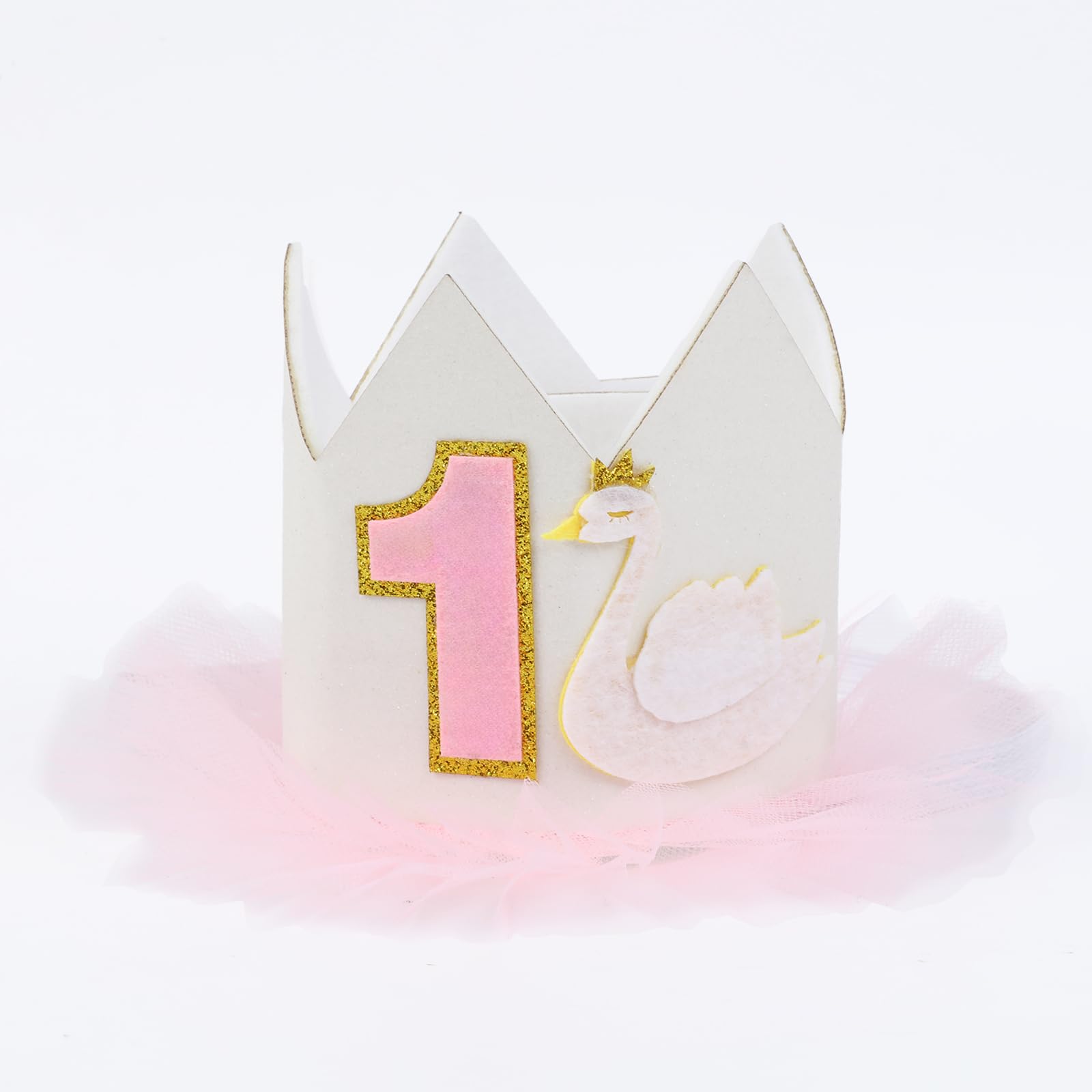 1st Swan Birthday Hat for Her Women, White Swan Princess 1st Birthday Hat Crown for Farm Animal Themed First Birthday Party Decorations Supplies