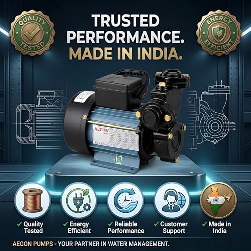 Image of AEGON 0.5 HP Self Priming Water Pump for Home, Garden & Agriculture | Single Phase Monoblock Motor | 25 x 25 mm Pump Size | 2650 RPM | Up to 30 m Head | 6 Months Warranty