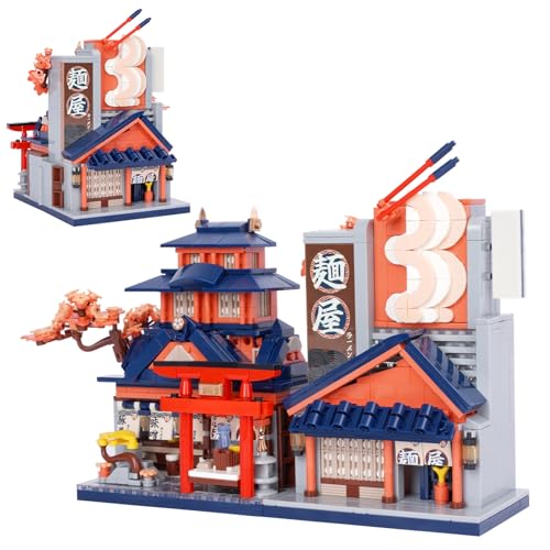 Oichy Giapponese Street View Building Blocks Bomboniere Noodle Shop Model Kit Mini Building Blocks Simulazione Restaurant Architettura Set Apribile Mini Mattoni Regalo per Adulti