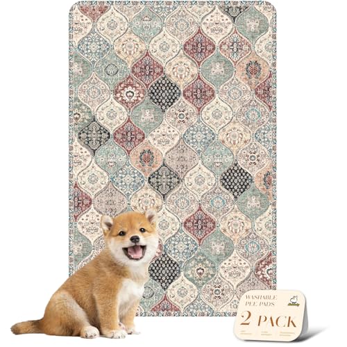 Image of nunubaby Washable Pee Pads for Dogs, Stylish, Non-Slip and Leak-Proof Pee Pads. Reusable Potty Pads for Dogs for Crates and Floors.(Dark Red /Multi,24 inch x36 inch )
