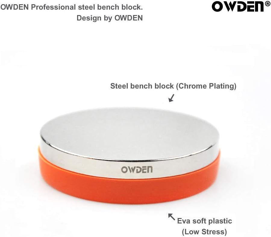 OWDEN Professional Steel Bench Block（No Rebound), Metal Bench Block for Jewelry Stamping Tool,(Diameter: 3 Inches, Height: 3/4 Inch) Steel Part: Mirror Polishing with Chrome Plating. - Image 3