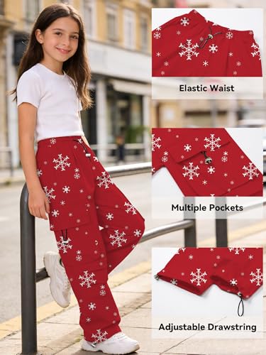Image of SANGTREE Girls Parachute Pants Loose Lightweight Drawstring Waist Hip Hop Cargo Pants,6-16 Years