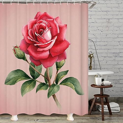 Hipposama Red Rose Shower Curtain, Pink Floral Shower