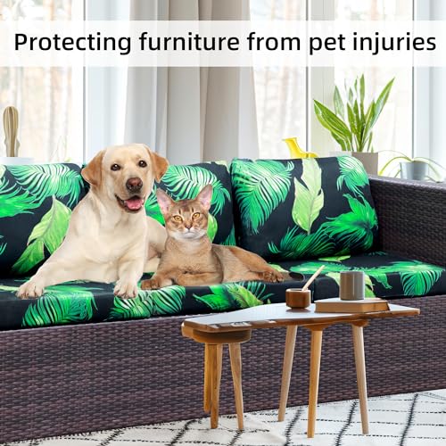 Image of BIETYONE 8Pcs Stretch Patio Cushion Covers,Outdoor Couch Covers Replacement,Outdoor Couch & Sofa Slipcovers,for Patio Furniture Cushion Covers,Washable Reusable urniture Protector(Green Leaf,8PCS)