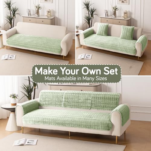 Image of HOKIPO 'Plush Haven' Premium Sofa Mat for 1 /2 /3 Seater & L Shape Sofa. Make Your Own Sofa Cover Set, Anti-Slip Mat Length 90(D) X 240(L) cm, Pastel Green (AR-6288-GRN)
