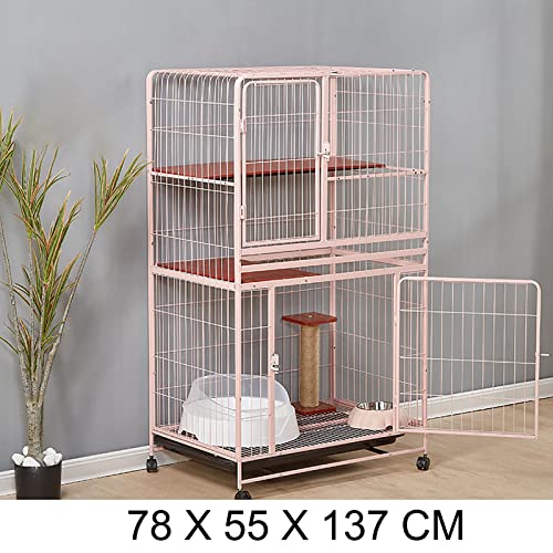 Enclos chat intérieur rose avec hamac et tapis pour appartement - 3