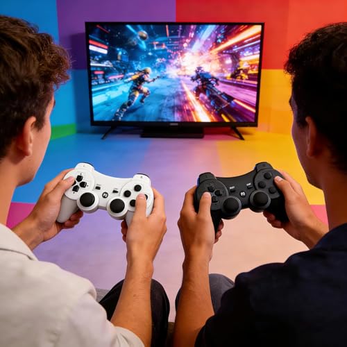 Image of MOVONE wireless Controller for ps3 Rechargeable Game Wireless Controller 2Pack with2 Charging Cables, Compatible with Playstation3