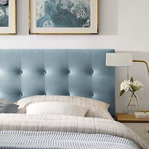 Image of Modway Emily King Biscuit Tufted Performance Velvet Headboard, Light Blue