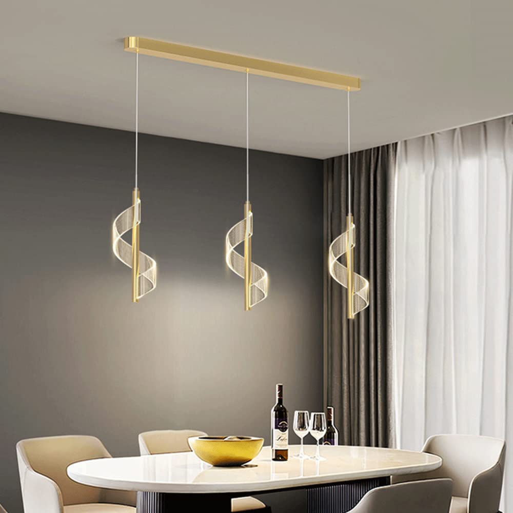 Spirala z 3 głowicami, lampa wisząca do jadalni, metalowa lampa wisząca z długą płytą i skręconym akrylowym kloszem, nowoczesne lampy wiszące LED - 12W, oświetlenie wewnętrzne lampy wiszące LWX