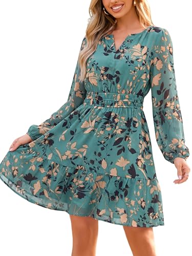 Image of Simplee Womens Spring Floral Mini Dress Long Sleeve Boho Chiffon Short Dress Casual Flowy Fall Wedding Guest Dresses