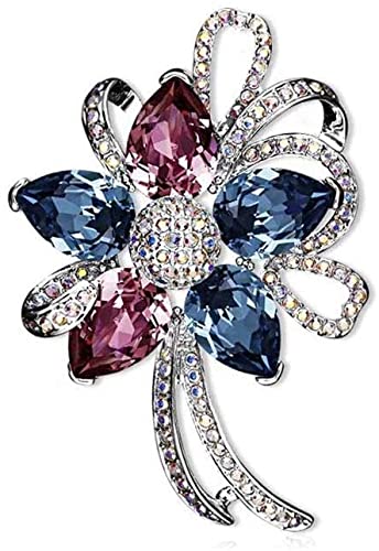 Broche de Cristal, Accesorios para Mujer, Chapado en Oro de 18 Quilates, joyería, Azul y Rojo, para niñas(Color:Blue Red)